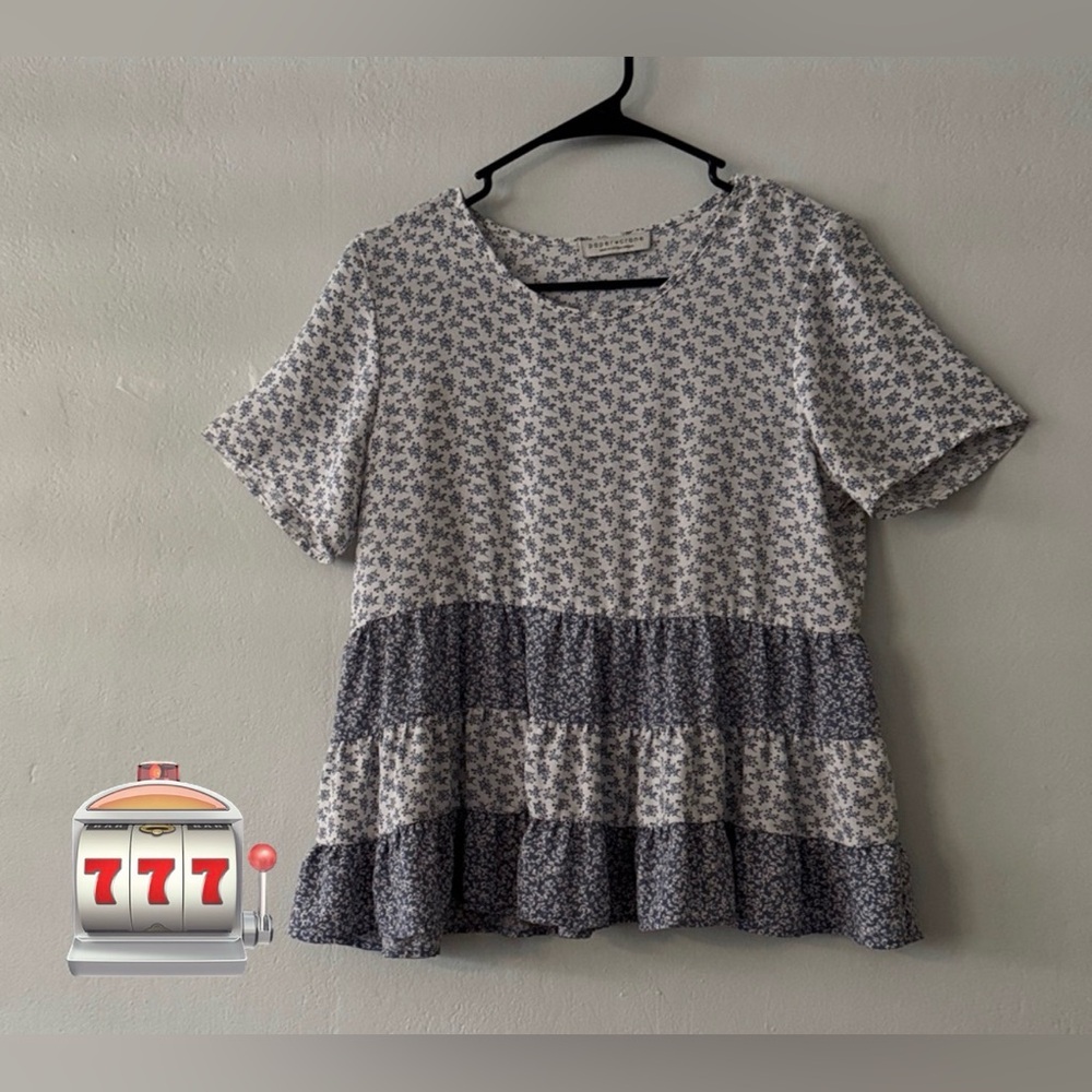 Paper Crane Blue and White Floral Blouse B-1